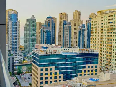 a view of a large city with tall buildings at 35% OFF in Top View Studio w/ Balcony in Marina in Dubai