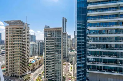 an aerial view of a city with tall buildings at GuestReady - Marina View Studio l With Balcony in Dubai