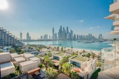 an aerial view of a city with buildings at *Five Palm* 2bdr Private Beach in Dubai
