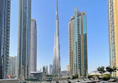 a view of a city with tall buildings at Lux 1 BD Apartment, 2 Min walk to Dubai Mall & Burj Khalifa - Act One Tower in Dubai