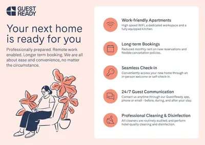 a brochure of a woman sitting in a chair with a plant at GuestReady – Downtown Studio l City View l Balcony in Dubai