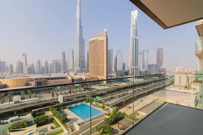 a view of a city from a building at Elite Escape Holiday Home - 3 BHK Getaway with Burj Khalifa View and Dubai Mall Access - 1505 in Dubai