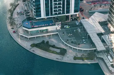 an overhead view of a building next to the water at Whispers of the Wind by Lagom Vacation Homes in Dubai