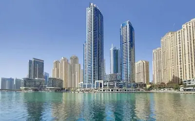 a city skyline with tall buildings and a body of water at Silkhaus in Dubai Marina Heart, Opposite to Marina Mall in Dubai