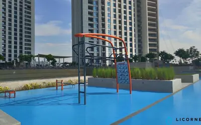 a playground in the middle of a city with tall buildings at 2BR Apt next to DubaiMall, pool view of Burj Khalifa - Downtown Views ll in Dubai