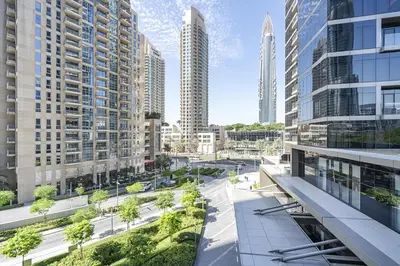 an aerial view of a city with tall buildings at #25 High end 2BR in The Address Dubai Opera in Dubai