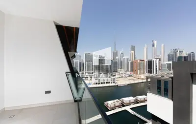 a view of a city skyline from a building at Stylish 1br Business Bay W Burj Views in Dubai