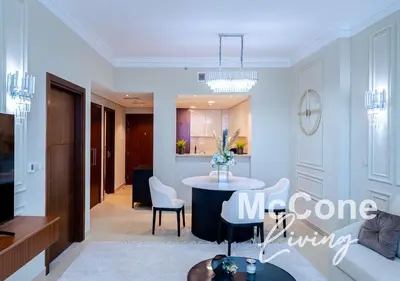a rendering of a living room and dining room at Classic 1 Bed Suite in Burj Vista Tower, Downtown in Dubai