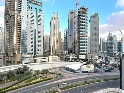 a view of a city with tall buildings at 1 BR Flat, Luxury amenities, Near JBR Beach & Club with FREE Parking in JBR in Dubai