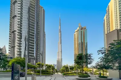 a view of a city with tall buildings at MAJESTIC Act Two 2BR- 27th Floor Burj Khalifa- Downtown Dubai in Dubai