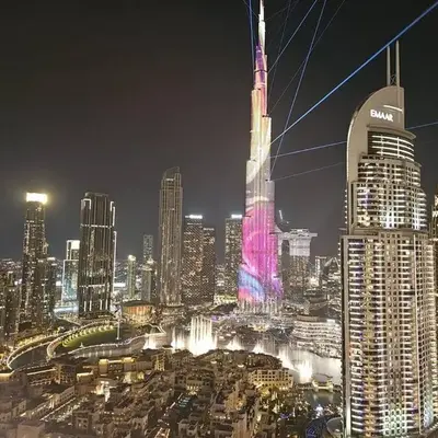 **Panoramic Views Of Burj Khalifa and Fountain**