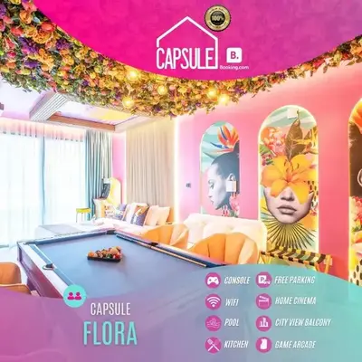 Capsule Flora business bay view Burj Khalifa-pool table-game arcade-Projector-Playstation 5