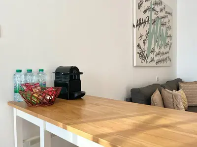 a kitchen counter with a toaster oven on top of it at Studio *stunning SEA VIEW* in Dubai