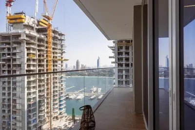 a view from the balcony of a building under construction at Beachfront Elegant 2BD Condo with Breathtaking Views -15AB01 in Dubai
