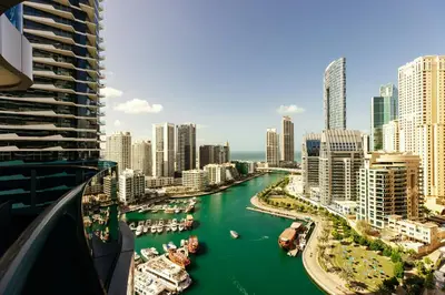 a view of a river in a city with buildings at Stunning 2BR with Captivating Marina View - 17AB06 in Dubai