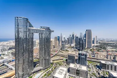 an aerial view of a city with tall buildings at 2BDR apartment near Burj Khalifa I Downtown Dubai I Burj Vista in Dubai