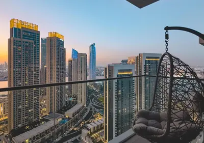 a view of a city from the top of a building at Lux 1BR Apartment with Amazing view in Palace Residences Creek Harbor in Dubai