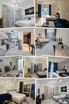 a collage of photos of a hotel room at Luxury Studio Apartment By DownTown in Dubai