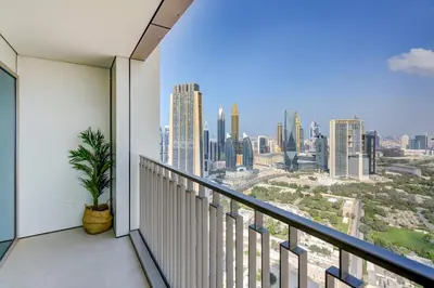 a balcony with a view of the city at Trophy Live in the Sky Luxury Moon Collection Suites with DIFC Views 45Th Floor in Dubai