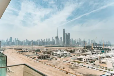 an aerial view of a city with a skyline at Wonderful Studio with Balcony & City Views in Dubai