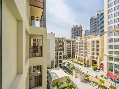 an aerial view of a city with tall buildings at Sunset Creek Oasis: 1BR Gem Luxury Beach Apartment in Dubai