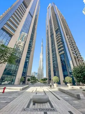 a view of a city with tall buildings at Burj Khalifa Views Stylish 2BR Near Dubai Mall and Metro in Dubai