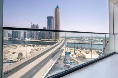a view of a city skyline from a building at 1BR Apartment in Zada Tower Business Bay - Close to Metro in Dubai