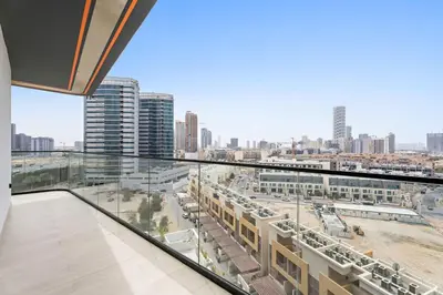 a view of a city from a building at Stunning modern 3BR apartment in JVC in Dubai