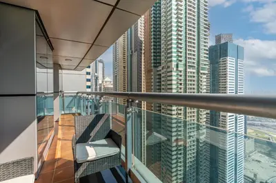 a balcony with a view of a city at Ahlan HH - Princess Tower - Elegant 1BR in Dubai Marina in Dubai