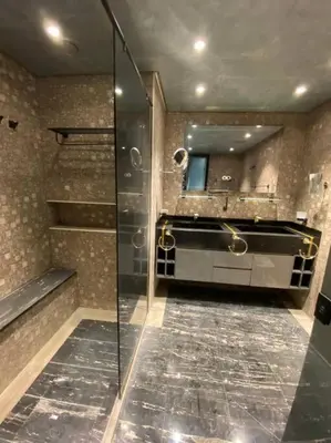 a bathroom with a shower and a sink at Luxurious 2BR in MBL JLT Brand New in Dubai