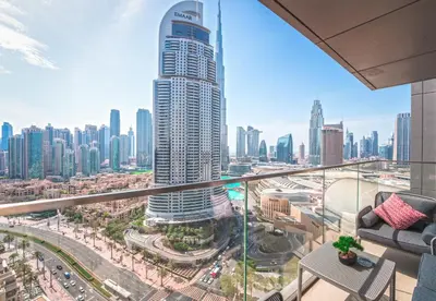 a view of a city from a high rise building at EasyGo - Upgraded 2BDR in BLVD Point with Burj Khalifa View in Dubai
