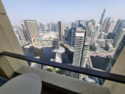 a view of a city from a building at Luxury Living on the Top Floor Full Marina View in Dubai