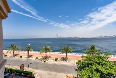 a view of the ocean from a building at Anantara South Residences I Stunning 1 Bedroom Apartment in Dubai