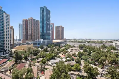 a cityscape of a city with tall buildings at Silkhaus High Floor 1 BDR with Metro Nearby in Dubai