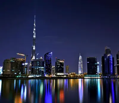 a view of a city skyline at night at InterContinental Residences Dubai Business Bay by IHG in Dubai