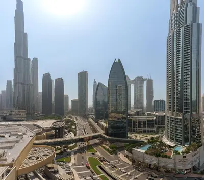 a view of a city with tall buildings at Maison Privee - Fabulous Studio with Direct Burj Khalifa Views in Dubai