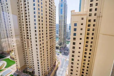 a view of a city with tall buildings at RH- Walk to JBR beach & Tram, Comfortable 02BR in Dubai