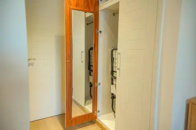a bathroom with a mirror in a room at Downtown Oasis Luxury One-bed in Downtown Dubai in Dubai