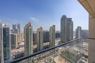 a view of a city skyline from a high rise building at Burj Royale - Central Two Bedroom in Dubai