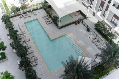 an overhead view of a swimming pool in a hotel at HAVN - 1 Bedroom in Bayshore 2, Creek Beach in Dubai