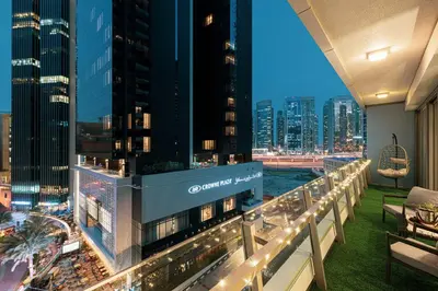 a view of a city skyline from a building at Luxe 2-Bedroom In Heart Of Dubai Marina in Dubai