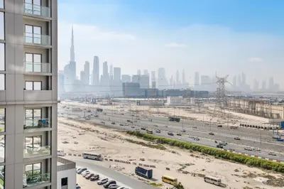 a view of a city skyline from a building at STAY BY LATINEM Luxury 1BR Holiday Home CV B803 near Burj Khalifa in Dubai