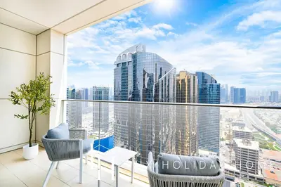 a balcony with a view of a city at LUX The Bonnington JLT Suite in Dubai