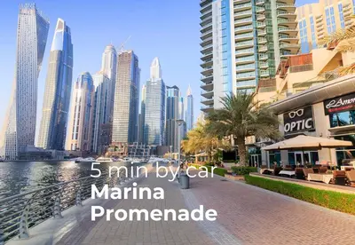 a view of a city with skyscrapers at SettlerHomes - Breathtaking View With Private Beach in Dubai