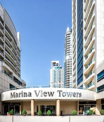 a view of a city with tall buildings at Stylish 2bd with great view in Marina View Tower in Dubai