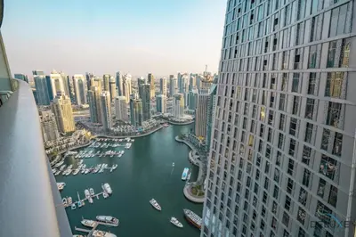 a view of a city with boats in a harbor at Charming 1BR in Damac Heights, Dubai Marina by Deluxe Holiday Homes in Dubai