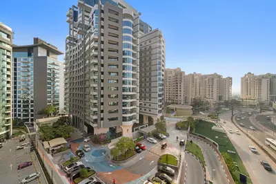 an aerial view of a city with tall buildings at Stonetree - Brand New Studio - Prime Location in Dubai