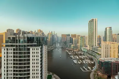 a view of a river in a city with buildings at Prime Retreats - Sparkle Tower Marina in Dubai
