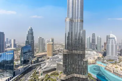 a view of a city with a tall skyscraper at Address Dubai Opera Residences by The S Holiday Homes in Dubai