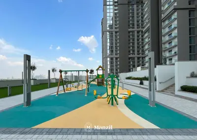 an image of a playground in a building at Manzil - 1BR Apartment in Sobha Hartland with City Views in Dubai